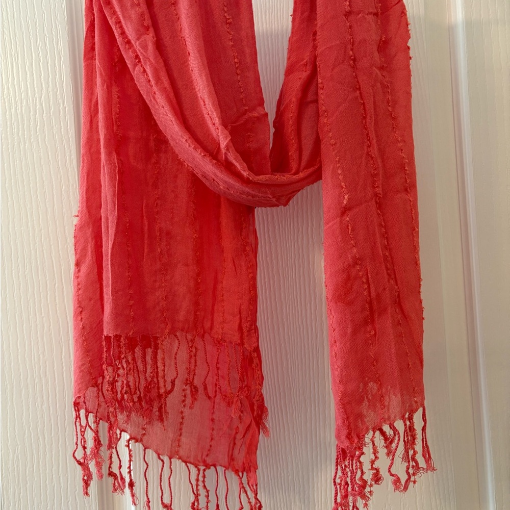 Vibrant Coral Vera Wang Fringed Scarf